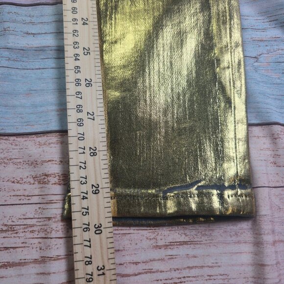Gold Metallic Skinny Jeans With Rhinestone Embellishment By Døshe Women's Size 2 - Picture 9 of 9